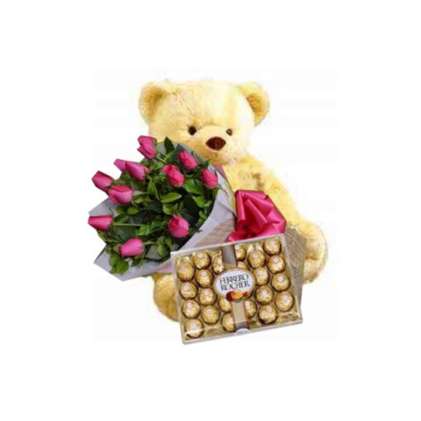 send pink roses with bear and chocolate to philippines