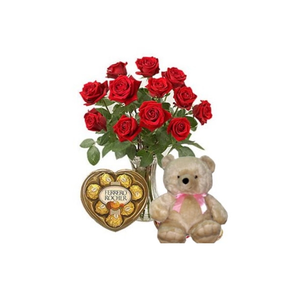 red roses with chocolate bear to philippines