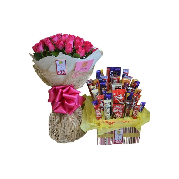 send 24 pink roses with chocolate basket to philippines