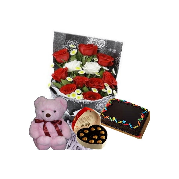 send red and white roses w teddy bear to philippines