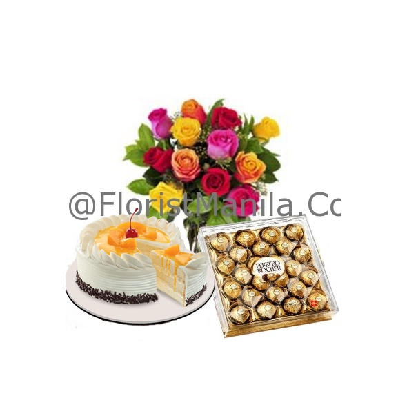 send mixed color roses wi cake and chocolate to philippines
