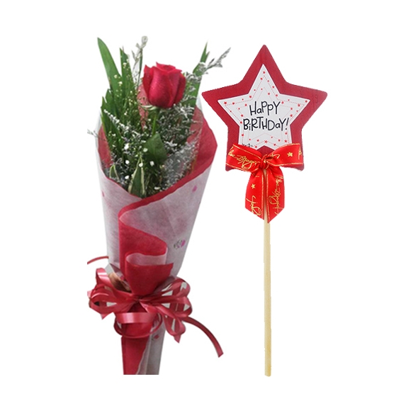 Send Happy Birthday Placard w/ Scented Artificial Rose To Manila