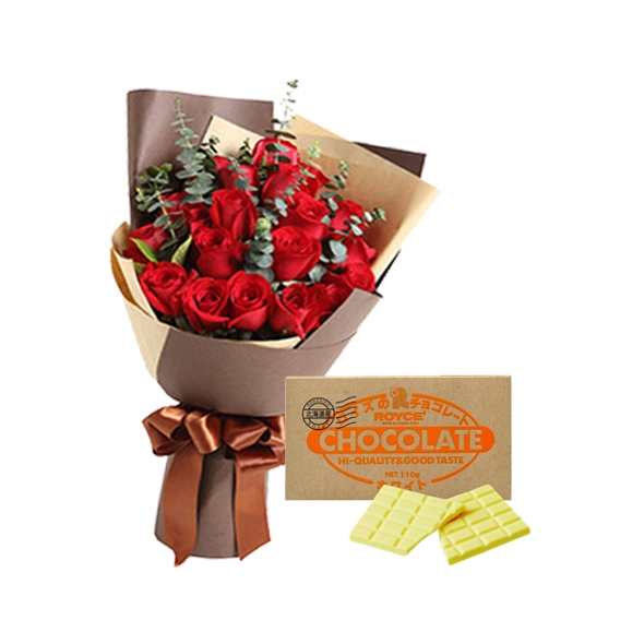 12 red rose bouquet with royce white bar to manila