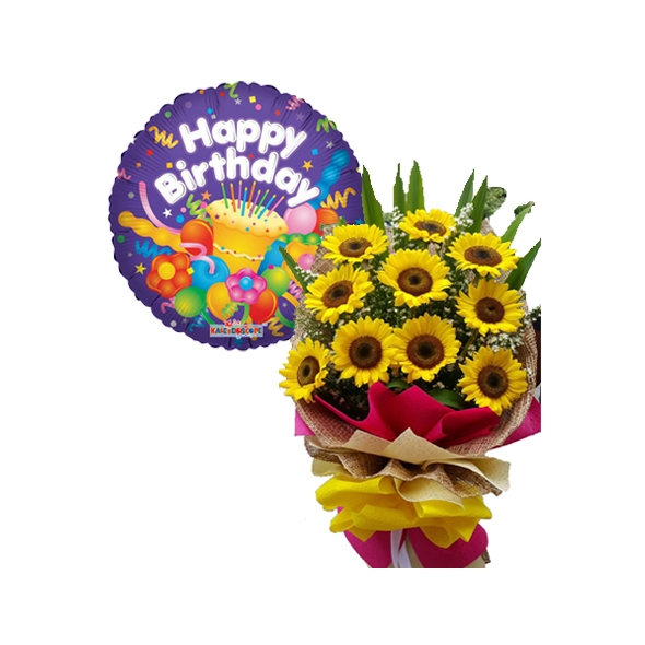 Send 10 pcs sunflower with happy birthday balloon to manila