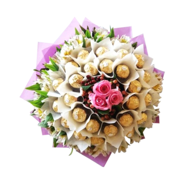 Roses and Ferraro Chocolate in Bouquet