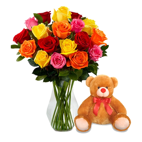 Mixed Color Roses with Bear Send to Manila Philippines