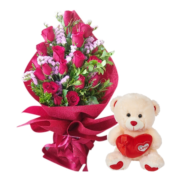 24 Red Roses with White Bear Send to Manila