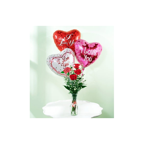 3pcs Roses w/ 3pcs Balloons for valentines Send to Manila Philippines