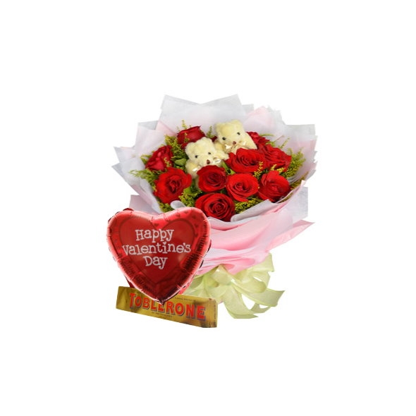 12 red roses,2 mini bear,valentine balloon & chocolate philippines