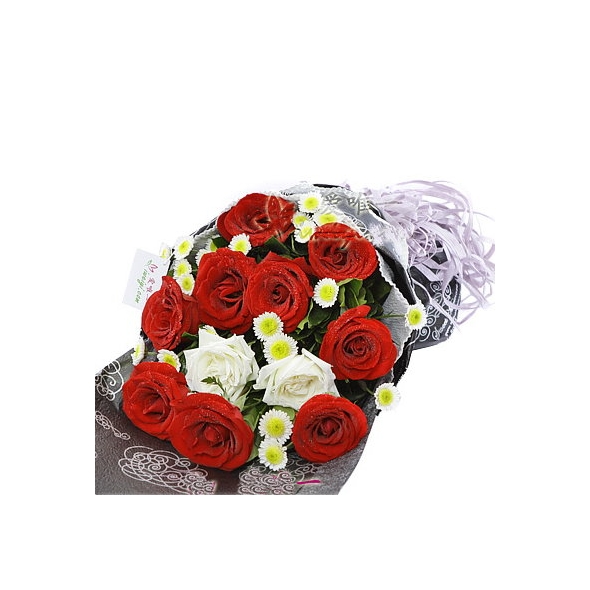 10 Red & 2 White Roses Bouquet Delivery to Manila Philippines