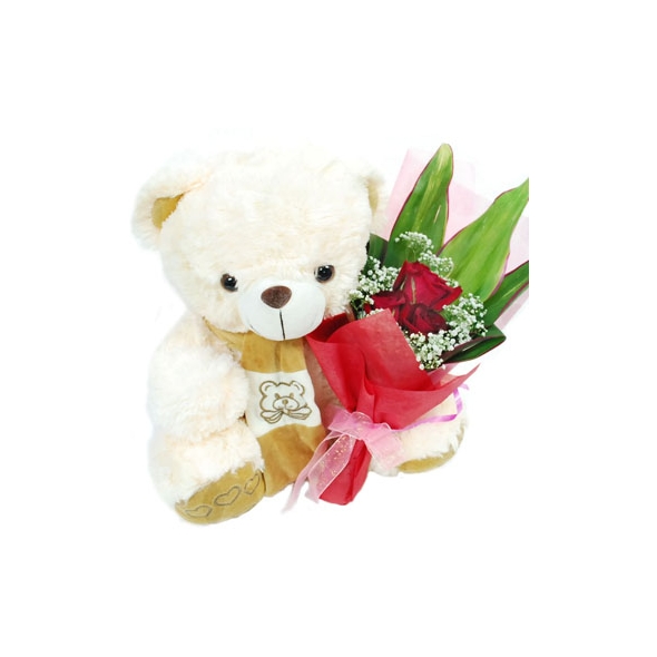 3 Red  Roses with Bear Delivery to Manila Philippines