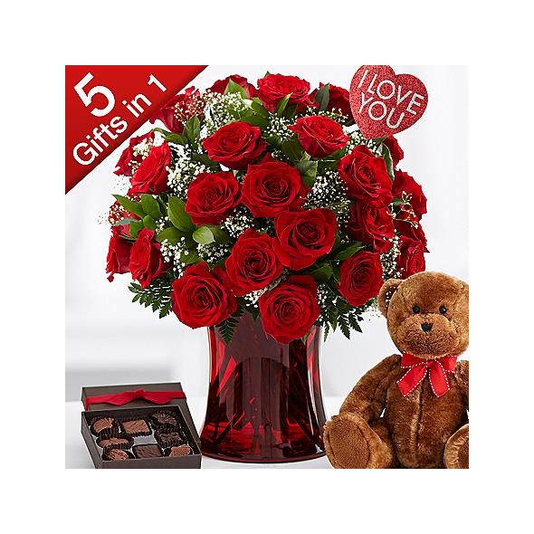 Red roses with chocolate and bear to Philippines