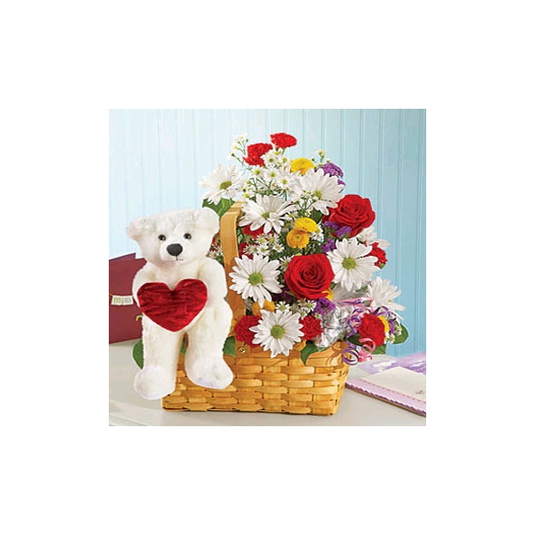 Mixed Flowers w/ Bear w/Heart Delivery to Manila Philippines