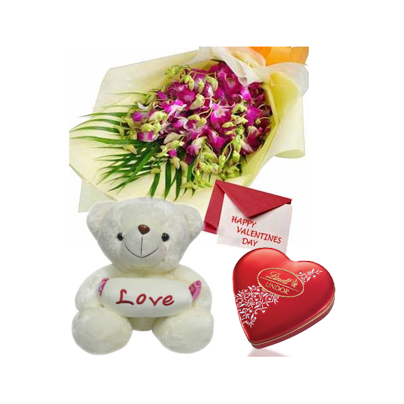 Mixed Flowers Bouquet,Pink Bear with Lindt Chocolate Box Delivery to Manila Philippines