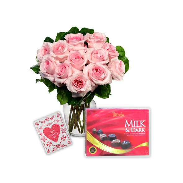 12 Pink Roses Vase with Alfredo Send to Manila Philippines