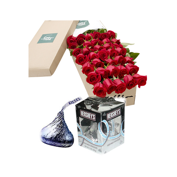 36 Red Roses Box with Hershey's Kisses Send to Manila Philippines