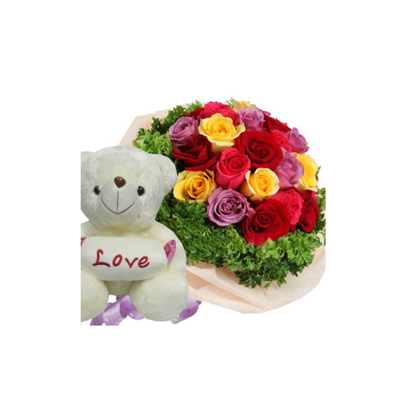 Roses with White Bear Send to Manila