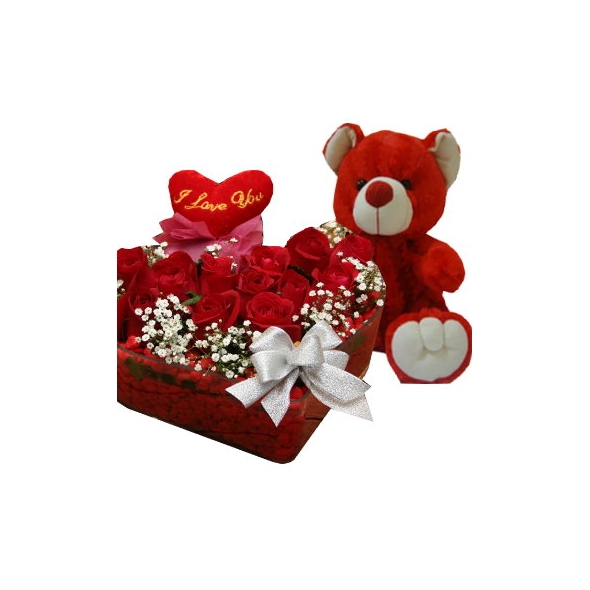 Roses Box with Red Bear Send to Manila