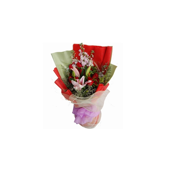 6 Red Roses & 1 Pink lilies Delivery to Manila Philippines