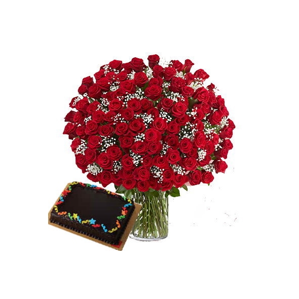 50 rose vase with red ribbon cake in philippines