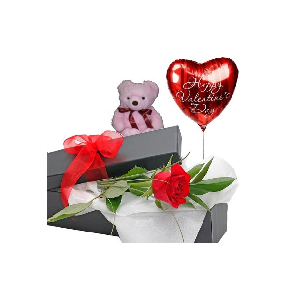 24 Red Roses,Brown Bear with I Love U Balloon